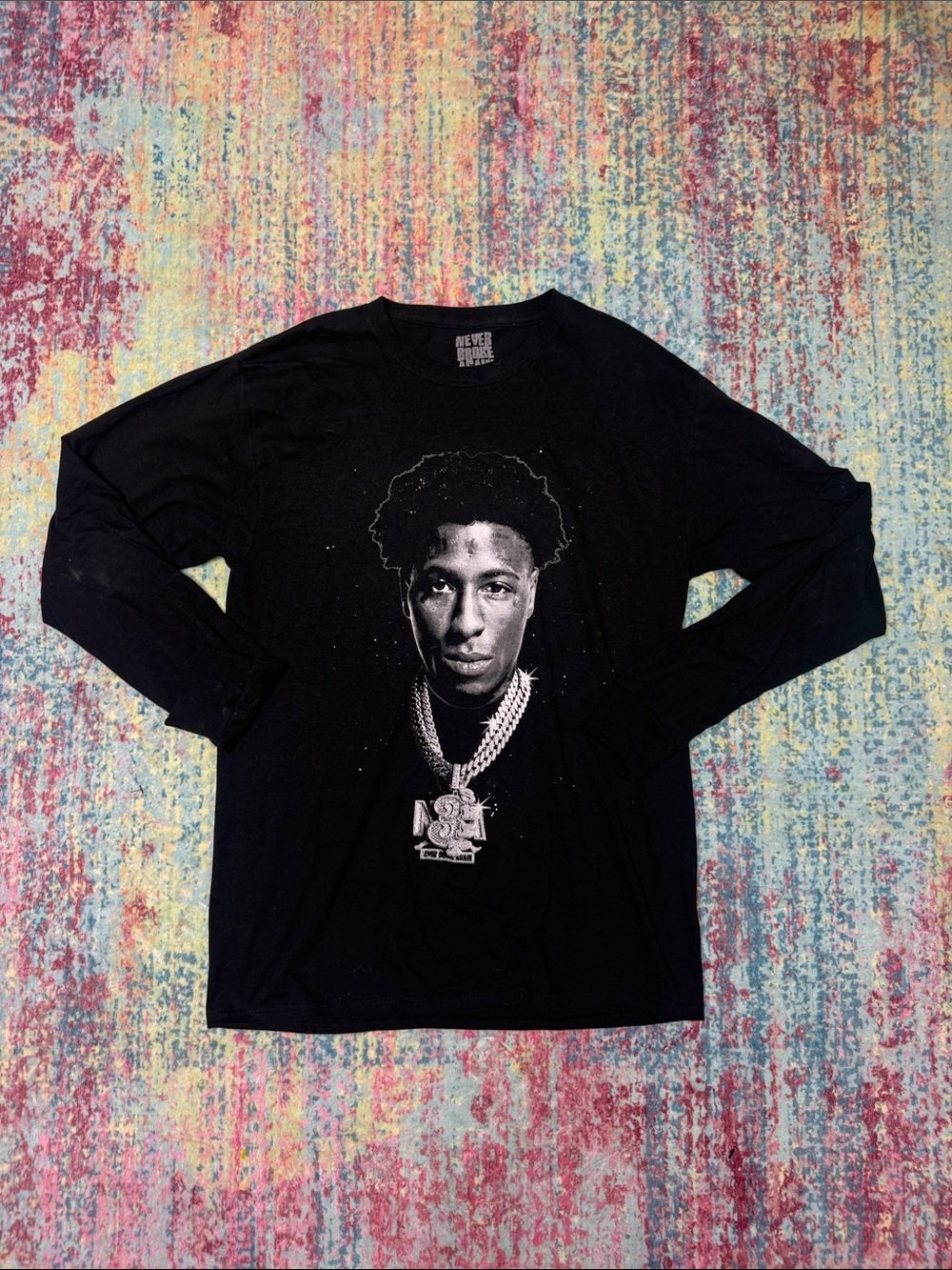Black Long-Sleeve Graphic Crewneck Shirt